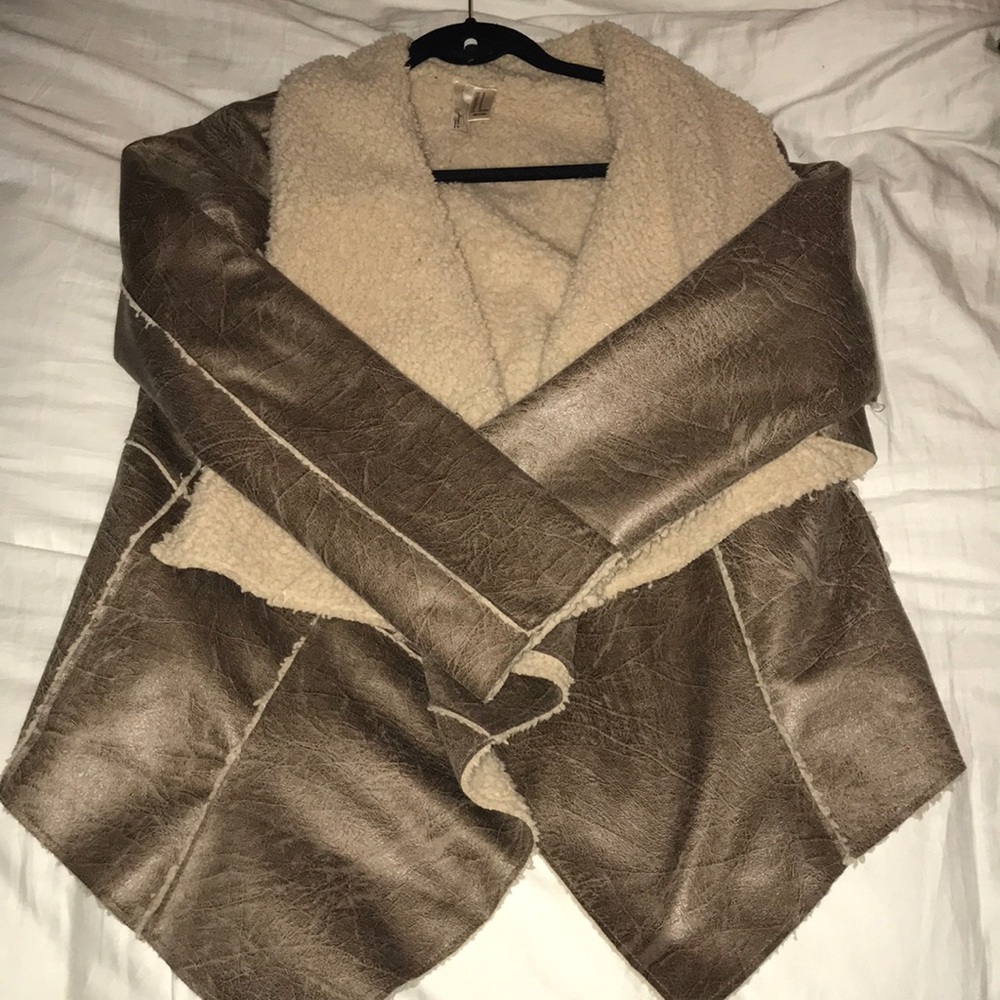 Faux suede brown fur coat